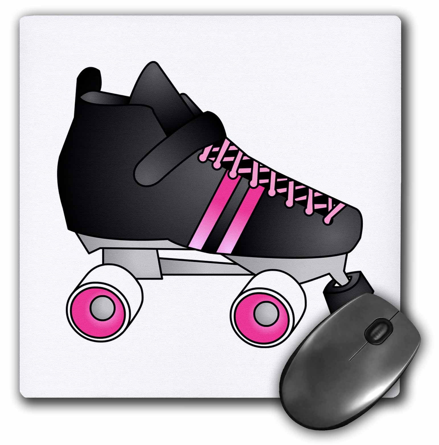 3dRose Skating Gifts Black and Pink Roller Skate, Mouse Pad, 8 by 8