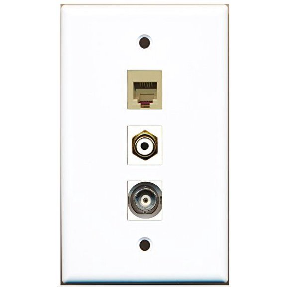RiteAV - 1 Port RCA White and 1 Port Phone RJ11 RJ12 Beige and 1 Port BNC Wall Plate