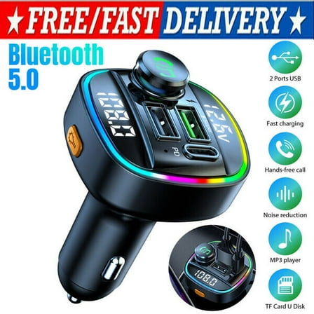 Bluetooth 5.0 Car Wireless FM Transmitter Adapter USB PD Charger AUX Hands LOT