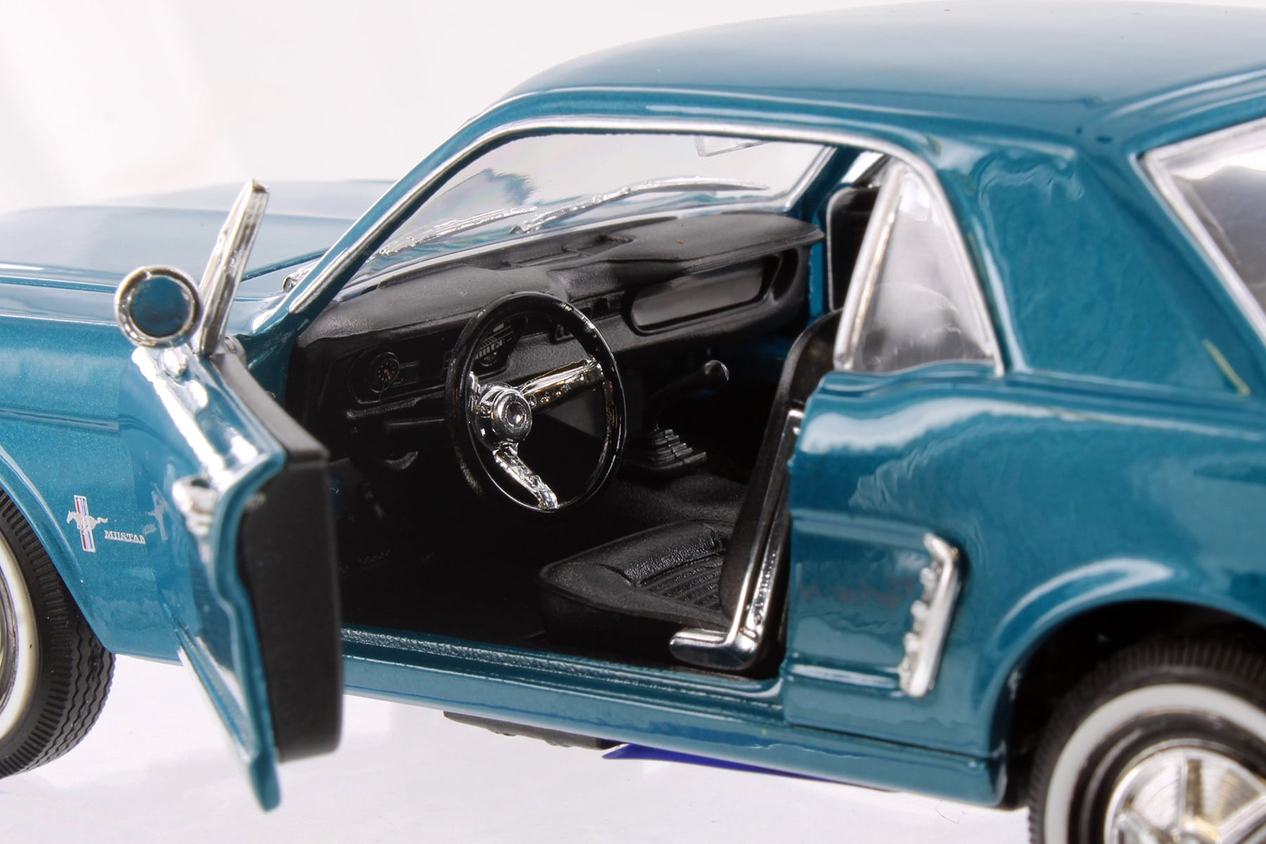 1964 Ford Mustang Coupe (1964.5), Metallic Turquoise Blue - Welly 22451/4D - 1/24 Scale Diecast Model Toy Car (Brand New but NO BOX)