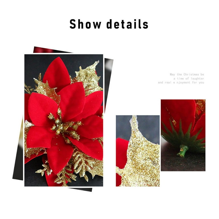 Keimprove 10 Pcs Glitter Poinsettias Artificial Christmas Flowers