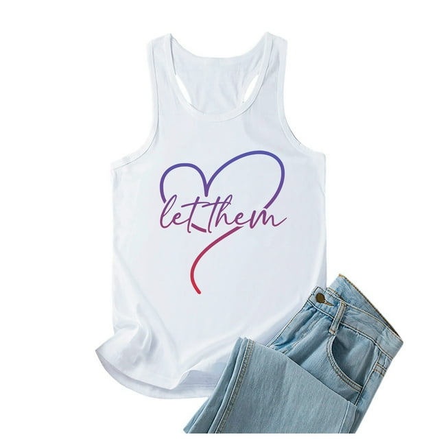 Camiseta sin mangas con estampado de letras para mujer, ideal para el verano: camiseta informal de cuello redondo con ajuste en el pecho, ideal para el día a día