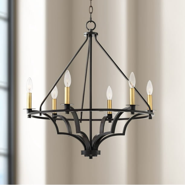 Franklin Iron Works Bronze Warm Brass Wagon Wheel Chandelier 25 1/4