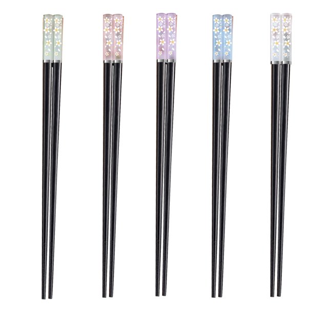 5 pares de palillos reutilizables de fibra de vidrio aptos para lavavajillas, palillos ligeros de flores de cerezo de color ámbar