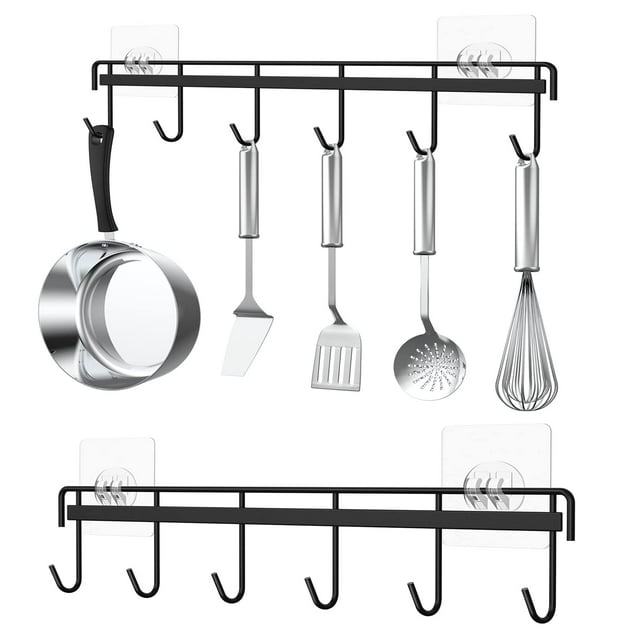Perchero para utensilios de cocina, paquete de 2 unidades, Myfolrena, color negro
