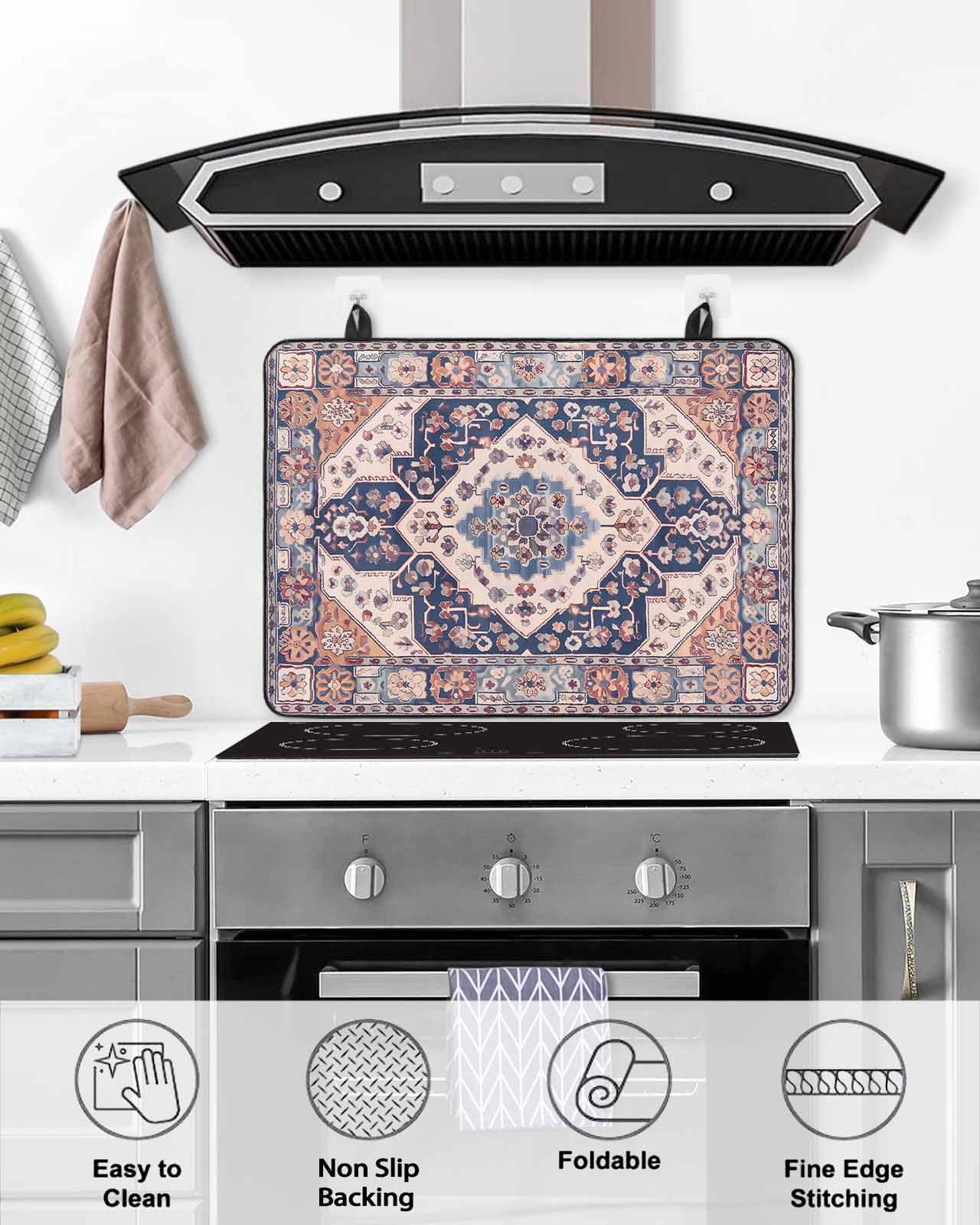 nqOlkjepod Large Induction Cooktop Protector Mat 24"x21", Orange Blue Boho Stove Top Covers for Electric Stove, Ethnic Geometric Southwest Decorative Stove Burner Cover Mats, Glass Top Stove Cover