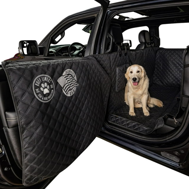 Ruff Liners og Hamaca para camión con asientos plegables - Cubierta de piso resistente para tamaño de cabina doble con protección de puerta - Funda impermeable para asiento de perro para camión - Lava