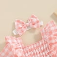thumbnail image 4 of Okbabeha Newborn Baby Girls Romper Dress Short Sleeve Square Neck Plaid Smocked  one-piece  Bow Headband Infant Summer Clothes 2pcs, 4 of 7
