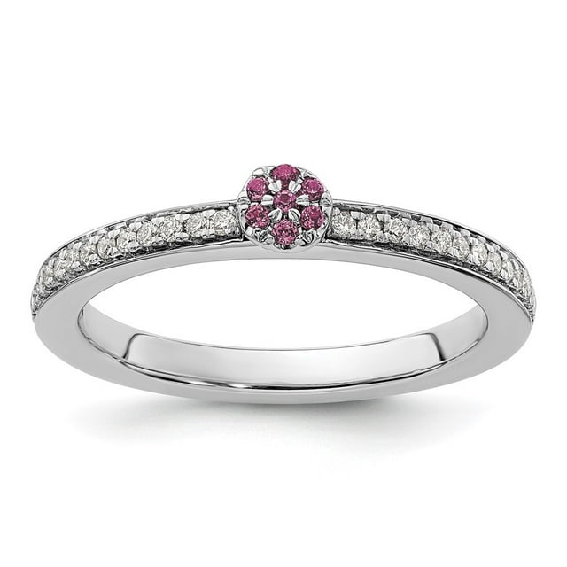 Diamond2Deal 14k Or Blanc Grenat Rhodolite et Dia. Bague pour Femme Taille- 6