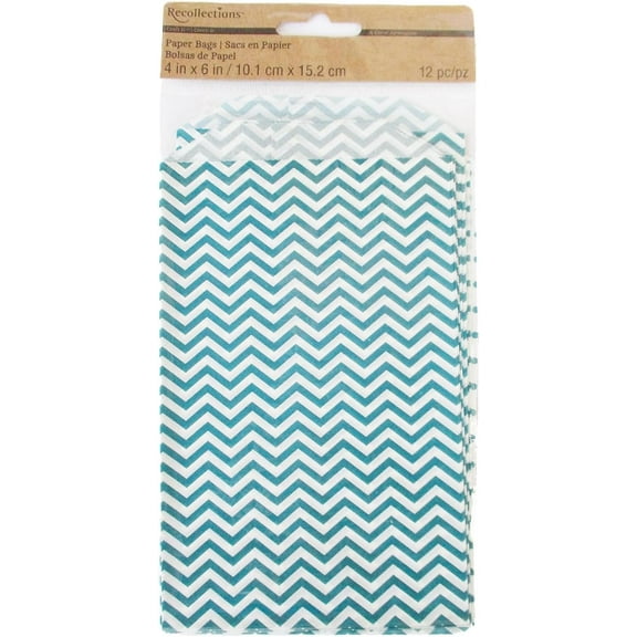 Fall Crafts Colored Chevron and Polka Dot Paper Treat Bags - 12 Count - 4 x 6 Inches (Blue)
