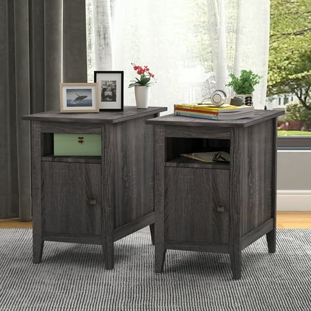 Set of 2 Nightstand for Bedroom Living Room  1-Drawer Wooden End Table Bedside Table  Home&Kitchen Storage Cabinet - Cement Gray