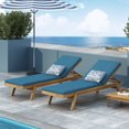 thumbnail image 2 of Noble House Bexley Cushion Acacia Wood Outdoor Chaise Lounge - Set of 2, Teak/Blue, 2 of 8