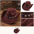 thumbnail image 2 of Qwertyu Cowboy Hat for Men Women Western Cowgirl Hat with Boho Belt Unisex Wide Brim Fedora Hat Coffee, 2 of 6