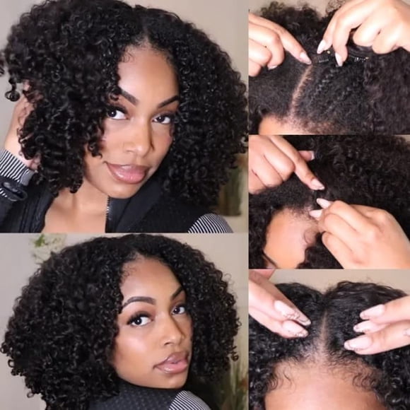 Nadula V Part Kinky Curly Wigs Human Hair No Leave Out Upgraded U Part Wigs for Women Affordable 4C Afro Curly Vpart Wigs Clip in Half Wig