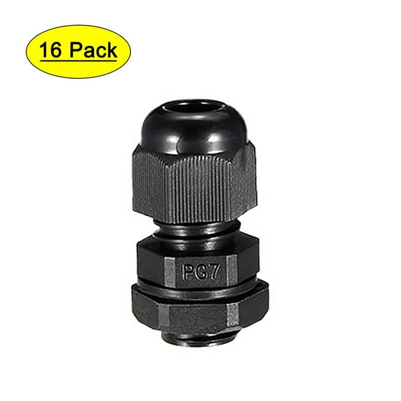 16Pcs PG7 Cable Gland Waterproof Joint Adjustable Black for 3mm-6.5mm Dia Wire
