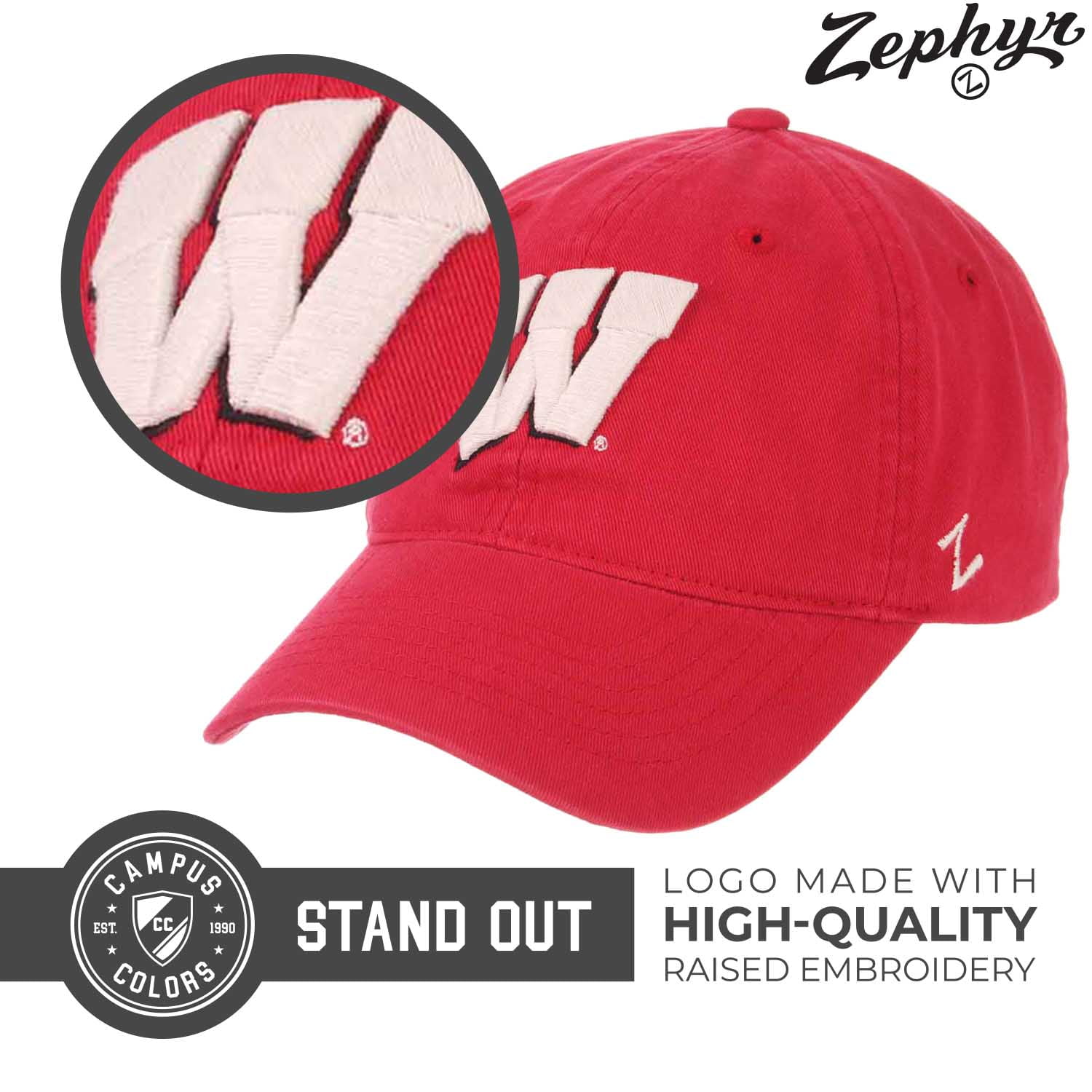 NCAA Zephyr Wisconsin Badgers Mens Route Relaxed Hat Adjustable Size Team Color NCAA Zephyr Wisconsin Badgers Mens Route Relaxed Hat Adjustable Size Team Color