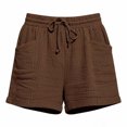 thumbnail image 4 of BRELIL Women's Elastic Waist Shorts with Pockets Casual Solid Lounge Shorts Beach Vacation Summer Outfits Loose Fit Travel Trousers, Brown L, 4 of 7