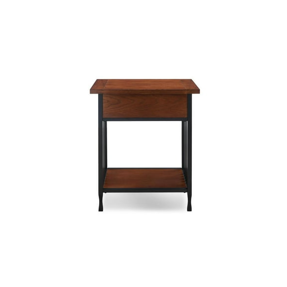 Homestock Rustic Refinement Nightstand, Ironcraft, One Drawer, 24" L X 16" W X 28" H, 40 Lb, Mission Oak - Nightstand For Bedroom, Storage Side Nightstand, Bedside Stand With Drawers