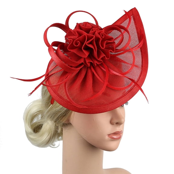 STRANDCHIC Red Wedding Top Hat Headband with Hoop Retro Fascinator for Bridal Party and Special Occasions