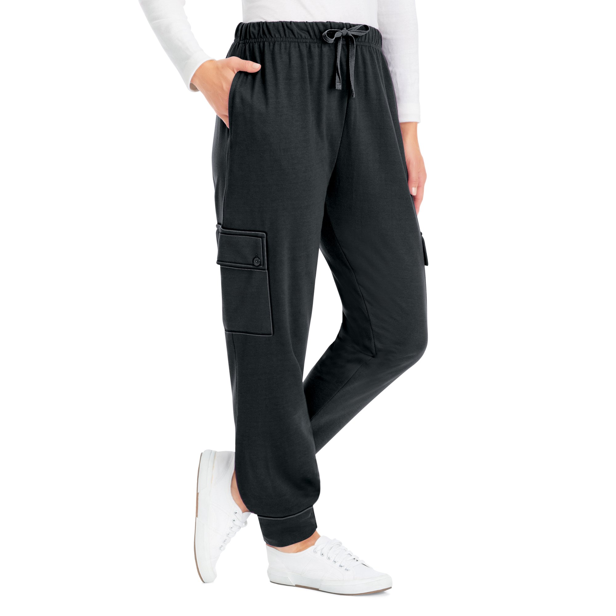 Collections Etc Pull-On Double Cargo-Pocket Knit Jogger Pants
