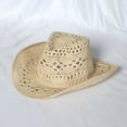 thumbnail image 1 of Sombrero de vaquero calado tejido a mano con flor de Malan, sombrero de paja, protector solar de verano para hombres y mujeres, sombrero de vaquero occidental., 1 of 6