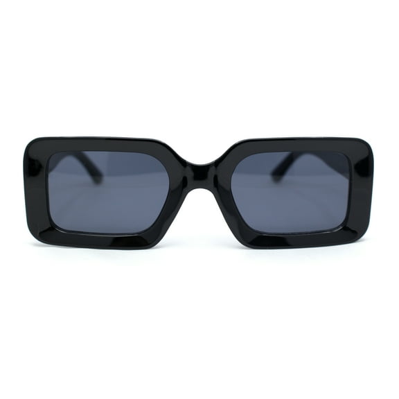 Womens Mod Narrow Rectangle Minimal Fashion Plastic Sunglasses All Black