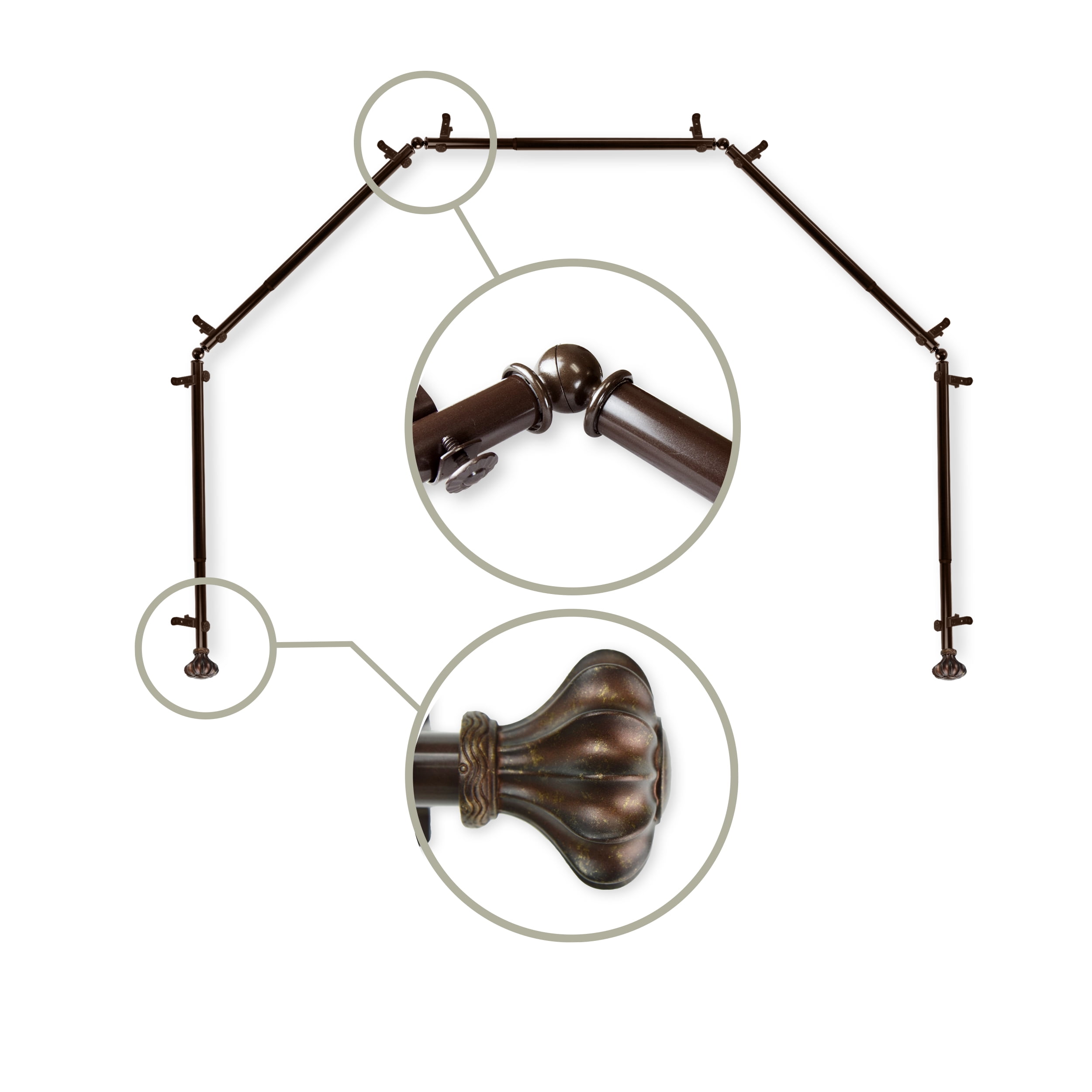 Maurice 13/16" 5-Sided Bay Window Curtain Rod - Cocoa