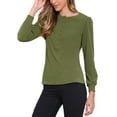 thumbnail image 4 of Long Sleeve Ribbed Knit Shirts for Women Casual Button Down Crew Neck Tops Trendy Henley Shirt L Green, 4 of 6
