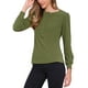 thumbnail image 4 of Camisas de punto acanalado de manga larga para mujeres, blusas casuales de botón, tops de cuello redondo, camisa Henley de moda, XS, verde, 4 of 6
