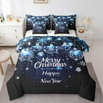 Manfei Merry Christmas Twin Bedding Sets 7-Piece for Kids, Cartoon Xmas Ball Bedding Comforter Set, Cartoon Winter Snowflake Reversible Sheet Sets, Luxury Bedroom Decor