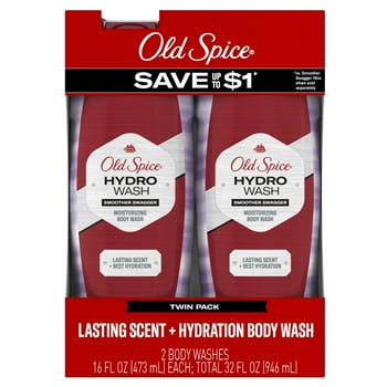 Old Spice Men's Body Wash Moisturizing Hydro Wash Smoother Swagger, 16 oz, Pack of 2