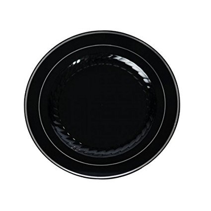 Black Rimmed Dinner Plate - Fineline Settings 510-BKS, 10-Inch Silver Splendor Black Plastic Plates With Silver Rim, Disposable Catering Dinner Serving Plates, 120-Piece Case