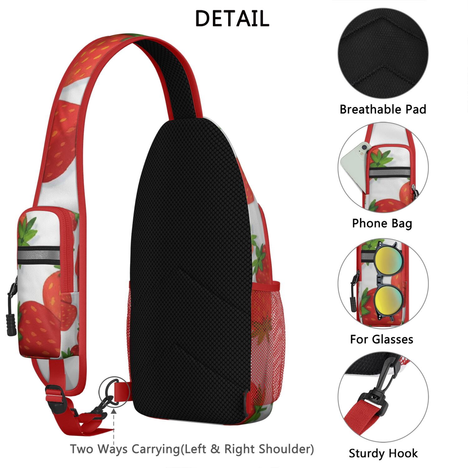 Sling Backpack Crossbody Shoulder BagHiking Sling Backpack for Men Women Travelers Strawberry