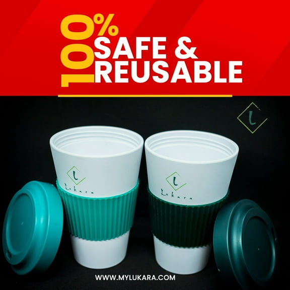 LUKARA EcoGo Cups, Eco-Friendly Reusable Coffee Cup, Set of 2 Cups, 440ml
