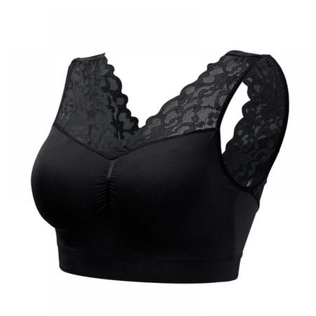 Clearance Floral Lace Halter Sleep Bra Deep V Neck Push Up Padded Bra For Women Shockproof Underwear Vest Without Steel Ring Breathable Sexy Fitness Gym Bra