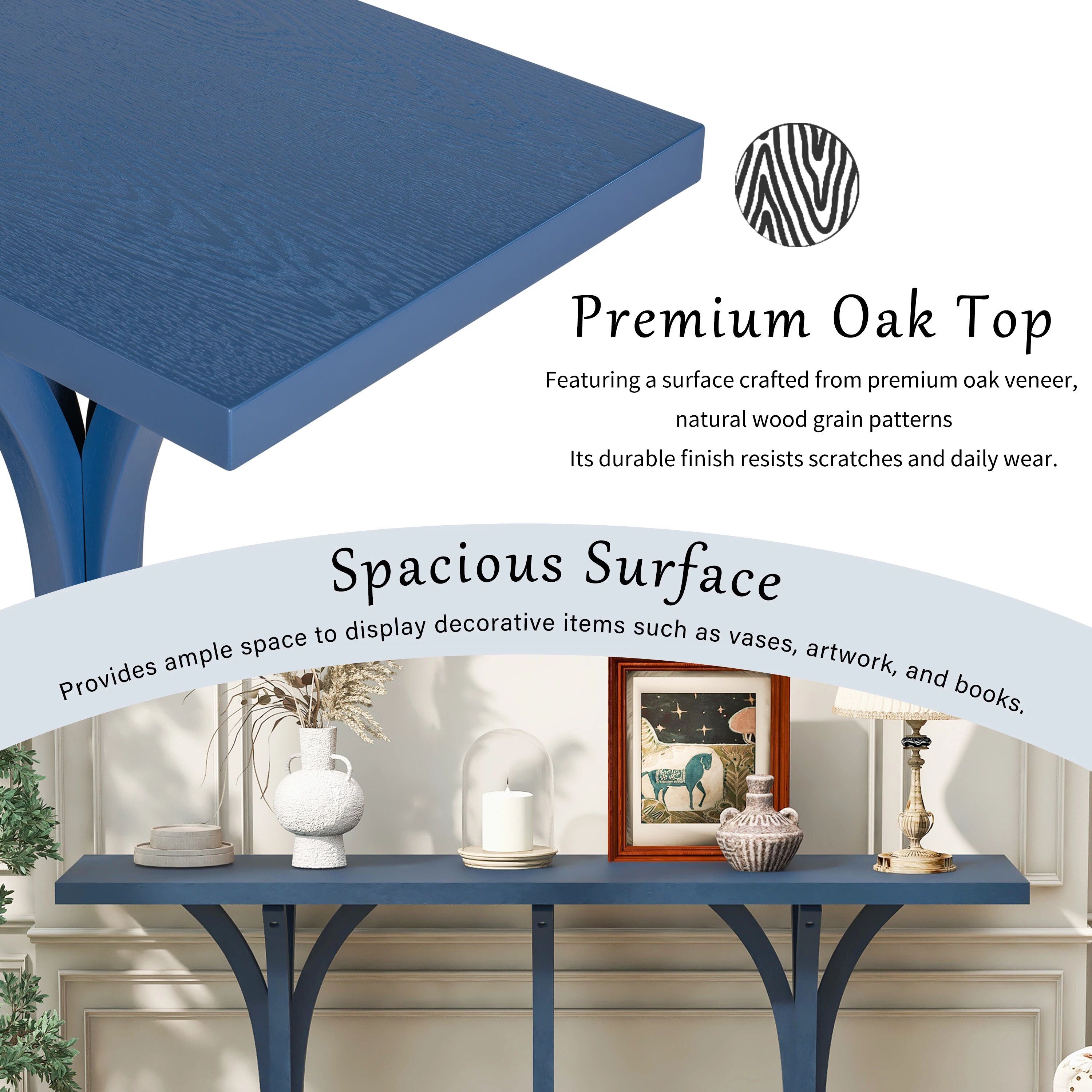 Euroco 59.8" Long Console Table, Farmhouse Entryway Table with Slender Curved Legs, Narrow Sofa Table Behind Couch for Living Room, Hallway,Foyer,Navy Blue