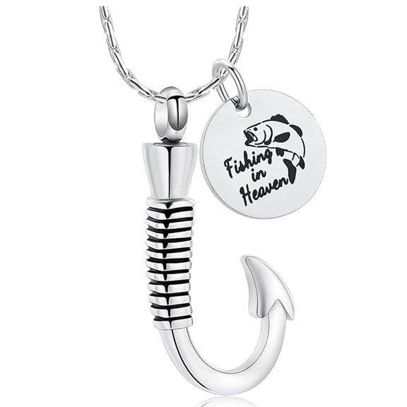 Personalize Fishing in Heaven - Stainless Steel Fish Hook Urn Pendant Cremation Jewelry for Ashes Holder Memorial Jewelry Memory Necklace