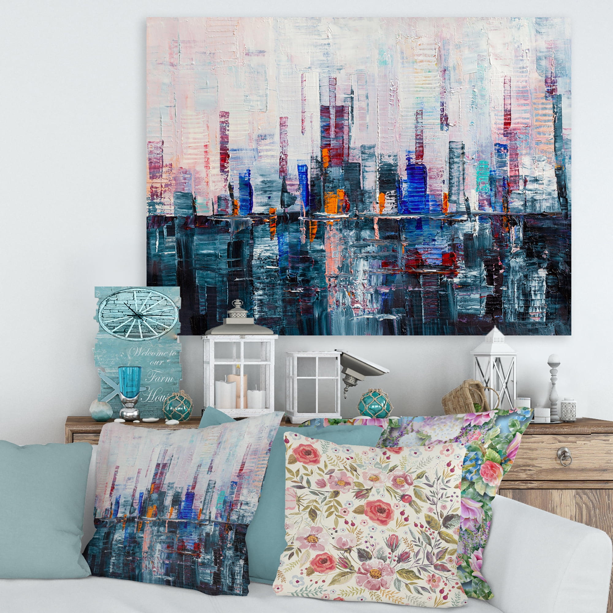 Designart ' Modern Abstract City Skyscrapers ' Modern Canvas Wall Art Print