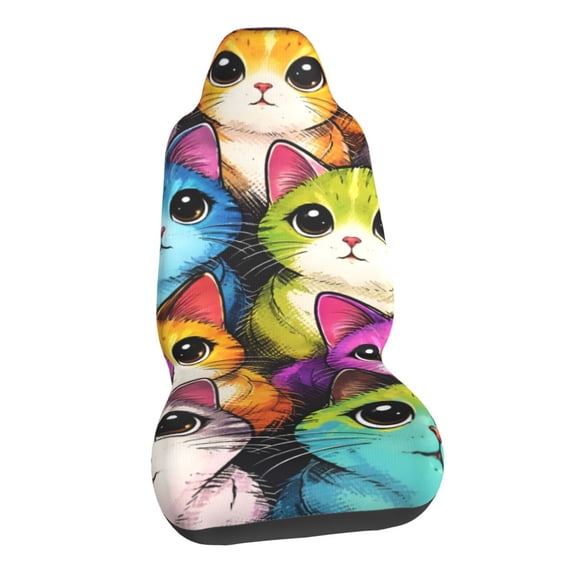 Cat Art Cute Pop Kitty Car Seat Covers Stretch Car Seat Protectors Universal Fit