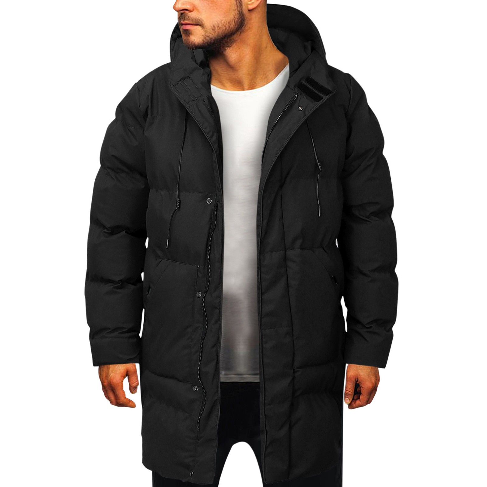 Men's Winter Casual Solid Zipper Pocket Long Sleeve Coat Hooded Parkas ...
