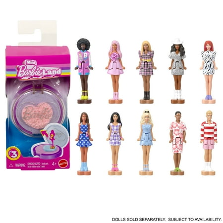 Barbie Mini Barbie Land Fashionistas Dolls 1.5-inch Dolls in Blush Compact Surprise Reveal (Styles May Vary)