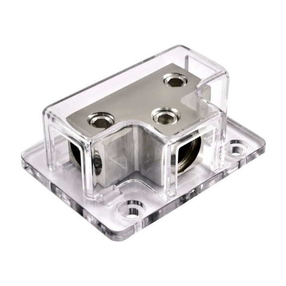 Nickel Plated 1/0 Gauge Input to 2 x 1/0 Gauge Output Power or Ground Distribution Block