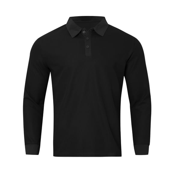 JTieacloth Collared T Shirt Men's Long Sleeve Lapel T Shirt Casual Holiday Shirts Tops Black L
