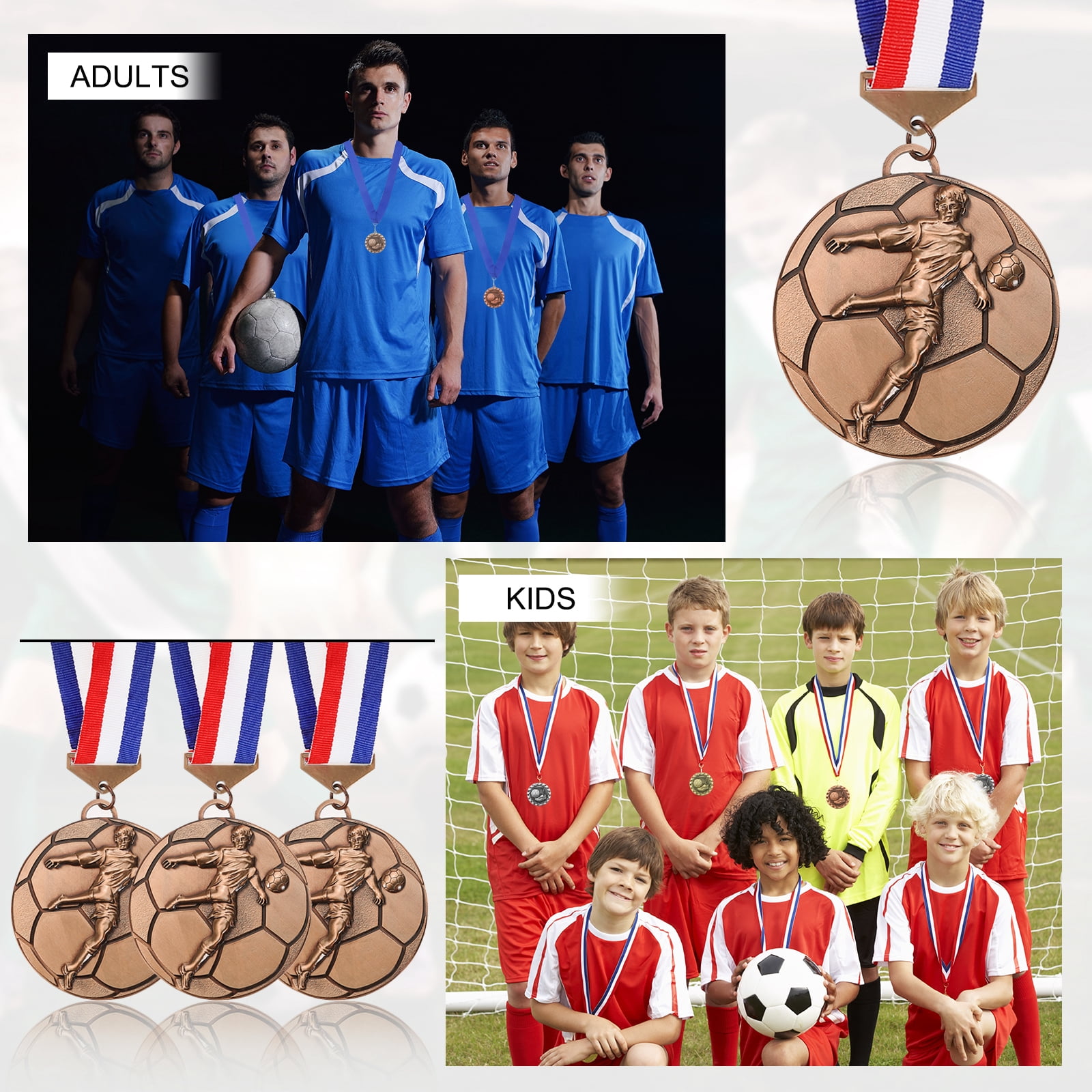 Uxcell Football Events Award Medals with Ribbons, Winner Medals Prizes for Competitions Sports Party Red