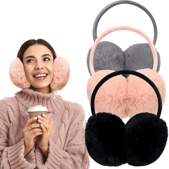 3 PCS Adjustable Winter Ear Muffs Faux Fur Warmers Cute Fuzzy Earmuffs Soft Warm Ear Covering for Women Girls