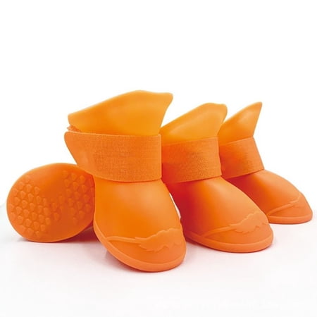 Anti-slip Durable Cat Puppy Waterproof For Small Medium Large Dogs Pet Supplies Pet Shoe Rubber Boot Dog Rain Shoe ORANGE S