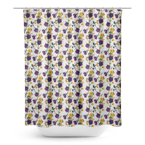 S4Sassy White Daisy & Clematis Floral Decorative Waterproof Printed Shower Curtain Roller Hooks Drapes-60 x 70 Inch