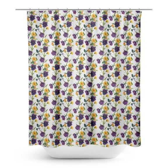 S4Sassy White Daisy & Clematis Floral Decorative Waterproof Printed Shower Curtain Roller Hooks Drapes-60 x 70 Inch