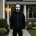 thumbnail image 5 of Scary Ghost Face Full Zip Masked Hoodie, Black Long Sleeve Hooded Sweatshirt Outfit for Men Women Halloween, 5 of 5