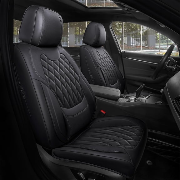 Freesoo Black Car Seat Covers Full Set-Faux Nappa Leather Seat Covers for Cars, Ultra Breathable Waterproof Front Seats Protector with Lumbar Support, Universal Fit for Automotive Sedan SUVs Pickups